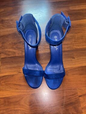 Caparros Royal Blue Suede Open-Toe Ankle Strap Heels